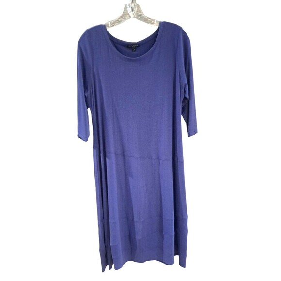 Eileen Fisher Purple-Blue 3/4 Sleeve Dress Size PLarge Rayon Blend *READ* - Picture 1 of 7